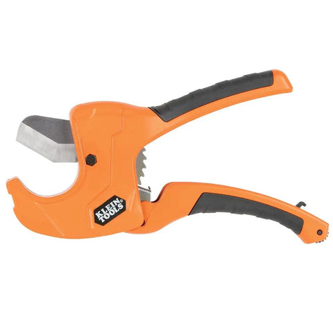 Ratcheting PVC Pipe Cutter For One Handed Use That Cuts One And A Quarter Inch ID PVC CPVC And PEX Lightweight Tool with Soft Grips