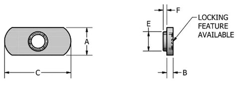 Diagram of 10 Pack 5 16 18 Thread Spot Weld Nuts Double Tab Floating Retainers showing size dimensions and locking feature.