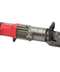 AOXHUGB Cordless Electric Rebar Bender For 4 To 22mm Steel Bars with red motor housing and hydraulic bending mechanism.