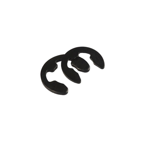 Close-up of black carbon steel E clips from 580 Piece External Retaining Ring Kit Set Box Black Carbon Steel E Clips Circlips For Shafts Bearings Pulleys Gears And Machinery 1.5 To 10mm Range Ready To Go