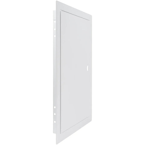 Heavy Duty Metal Wall Access Panel With Slick White Finish Flows Right Over 10 By 16 Inch Drywall Cutouts easy swing design view.