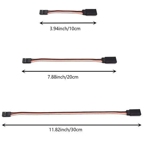 12 Pack RC Servo Extension Cables 3-Pin Male To Female For JR Futaba Remote Control Parts Includes 10cm 20cm And 30cm Lengths Angled Connectors