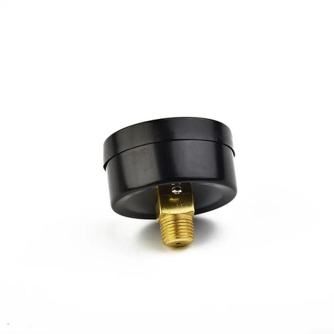 Air Compressor Pressure Gauge Quarter Inch Thread 0 To 180 PSI 0 To 12 Bar Manometer in black iron shell side view