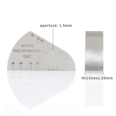 IIW2 V2 Calibration Block 304 Stainless Steel, 20 Millimeter Thick Block With 1.5 Millimeter Diameter Hole, Pro Grade Precision Metrology Reference For Calibration, QA, And Engineering Work. Side view showing 20mm thickness and 1.5mm aperture