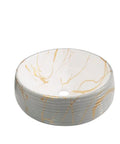 Round ceramic vessel sink with gold marble design, perfect for bathrooms or hotels. Bathroom Sink Bathroom Vessel Sink Round Art Basin Home Ceramic Wash Basin Hotel Counter Basin Ceramic Vessel Sink Bathroom Sink Vessel.