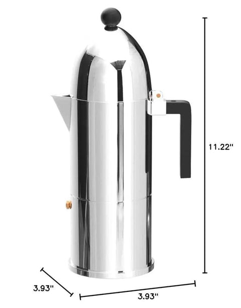 La Cupola Espresso Coffee Maker By Aldo Rossi Aluminum And Thermoplastic Resin 6 Cup Capacity Black Handle Classic Minimalist Design