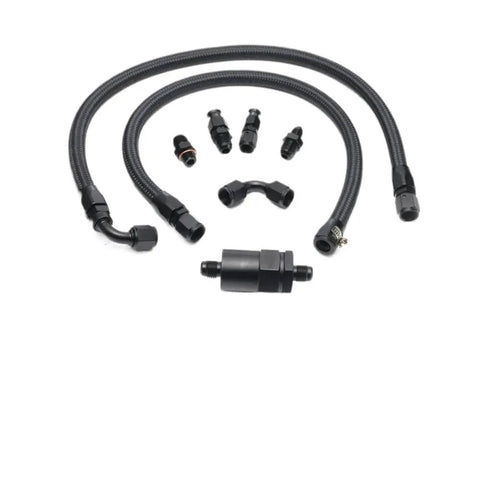 Super Slick Tucked Fuel Line Kit For Honda Civic And Integra With K20 Or K24 Engines Complete Feed Return Set, black braided hoses and fittings