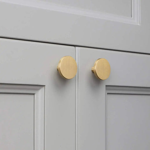 Solid Brass Round Cabinet Knobs 4 Pack, Beefy Yet Sleek Dresser Drawer Pulls, Simple Decorative Kitchen Cabinet Door Handles, 1.26 Inch Diameter By 0.78 Inch, Durable Hardware For Cabinets And Doors