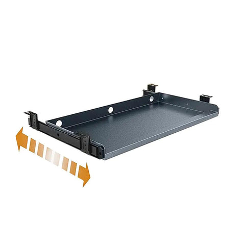 Heavy Duty Under Desk Keyboard Tray Rolling Butter Smooth Ball Bearing Slides And Comfy Wrist Rest Keeps Your Clean Setup Super Organized Gray Finish, side view.