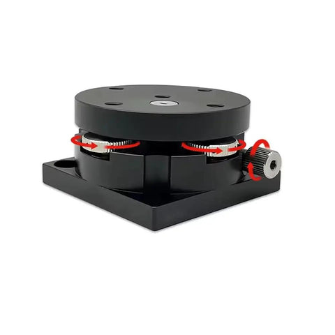 Manual Tilt And Rotation Precision Stage For Optical Experiments And Lab Alignment, Rotary Positioning Platform With Fine Tilt Adjustment And Lead Screw Drive, Built Tough Anodized Aluminum, Model LSD-BD-656-M6 showing side view with rotary mechanics