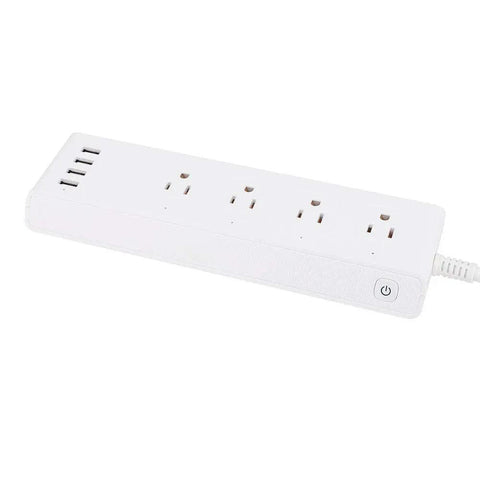 Totally Smooth Smart Power Strip With Four Wall Outlets And Four USB Charging Ports, white with heavy duty design.
