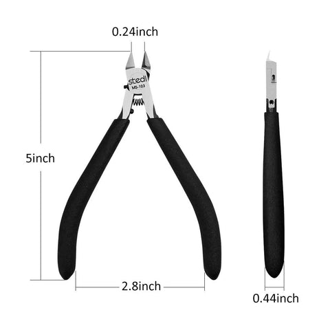 5 Inch Model Nippers With Ultra Thin Single Edge Blades And Plastic Case For Gundam Model Kits, shown with measurements