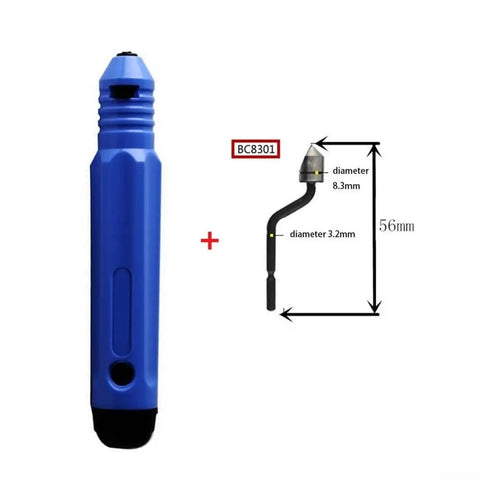 Minhe NB1000 Deburring Handle With Interchangeable BC6301 BC8301 BC1041 BC1651 Chamfer Cutter Heads with blue polymer handle and BC8301 blade.