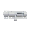 Barrel Bolt Door Latch Security Lock Hardware for Aluminum Alloy Gate in high-grade white color, compact and durable design.