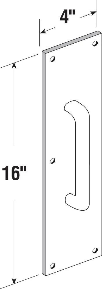 4 Inch By 16 Inch Stainless Steel Door Pull Plate With Oval Handle Satin Aluminum Finish Pre Drilled Mounting Holes for Commercial Inswing Doors