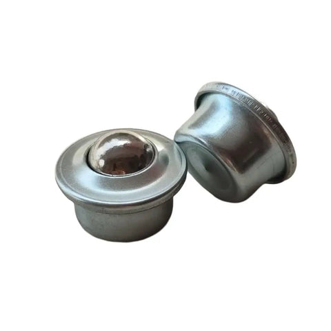 50 Pack 5/8 Inch Ball Transfer Bearings Set for Industrial Conveyors, carbon steel ball transfer units with universal base visible.