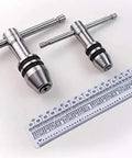 Two Piece Tap Wrench Set With Sliding T Handle And Reference Table For Zero To One Half Inch Taps Ideal For Precise Threading And Straight Holes In Metal Or Wood General Tools Professional Standard, showing front view with reference table included.
