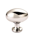 Front view of a polished nickel oval cabinet knob, part of a 10 pack 35 mm zinc drawer knobs for kitchen cabinets, dressers, and wardrobes.