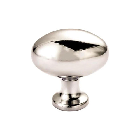 Front view of a polished nickel oval cabinet knob, part of a 10 pack 35 mm zinc drawer knobs for kitchen cabinets, dressers, and wardrobes.
