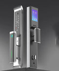 Straight Up Reliable Smart Door Lock With Fingerprint Authentication Waterproof Remote Video Peephole stylish gray design with keypad.