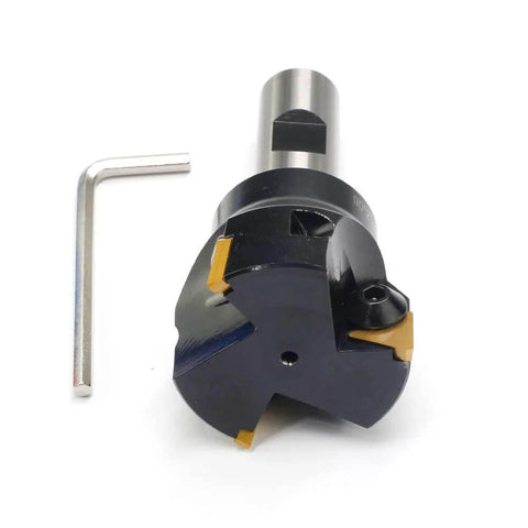 OSCARBIDE indexable end mill, 3/4'' shank, 2'' diameter, 3-flute TP32 carbide inserts, front view