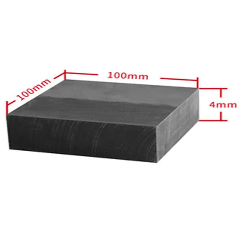 Five Pack Graphite Carbon Electrode Plates For Lab Use 100 By 100 By 2 To 10 Millimeter Anode Electrolytic Block shown with dimensions