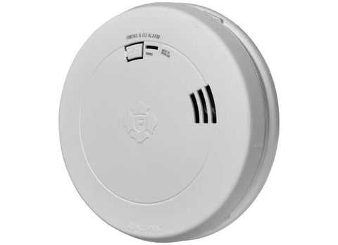 10 Year Battery Powered Photoelectric Smoke And Carbon Monoxide Detector With No Fuss Setup Easy Install Loud Alarm Low Battery Alert And Long Lasting Battery Life For Safer Homes, round white device