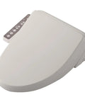 Straight Up Comfort Heated Bidet Toilet Seat Featuring Advanced Warm Water Washing Functionality And Internal Air Purification In A Durable Off White Design, top view with control panel.