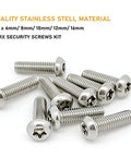 50 Piece M4 Torx Security Screws Set With T20 Wrench, Tamper Proof, Stainless Steel 304, various lengths, button head screws.