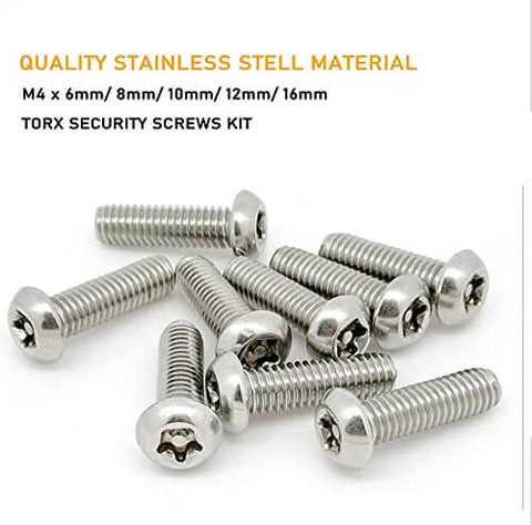 50 Piece M4 Torx Security Screws Set With T20 Wrench, Tamper Proof, Stainless Steel 304, various lengths, button head screws.