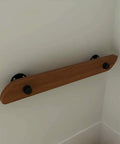 Premium 4 Foot Wooden Stair Handrail Featuring A Hella Secure Non Slip Grip Heavy Duty Iron Bracket Kid Safe And Top Shelf Crafted For Indoor Or Outdoor Home Use Reliable Daily Support That Truly Pays Off, mounted on wall.