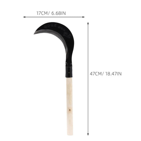 Manganese Steel Long Handle Hand Scythe For Weeding And Lawn Care With Thick Blade Heavy Duty Garden Tool dimensions shown