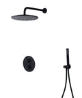 Heavy Duty 10 Inch Wall Mount Rain Shower System Set With Sweet Matte Black Finish And Air Infused High Pressure Head, overhead view.
