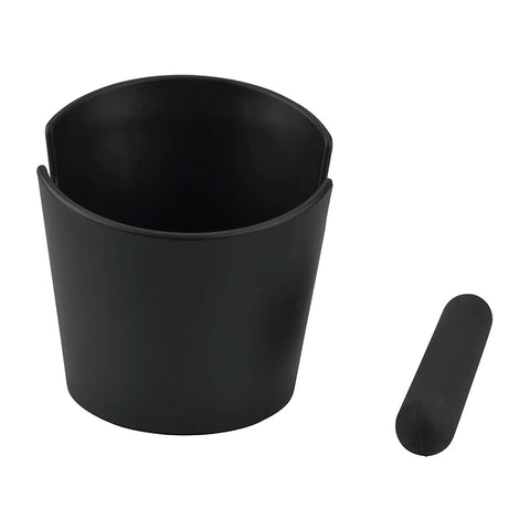 Coffee Knock Box Pro Round With Shock Absorbent Base And Removable Bar Non Slip, black ABS plastic, 4.8in capacity