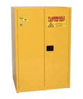Built Different 90 Gallon Flammable Liquid Safety Cabinet Double Wall Design Two Manual Close Doors, yellow steel cabinet for chemical storage.