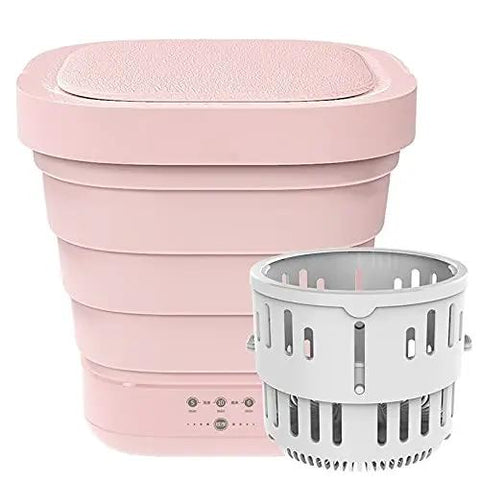 Total Game Changer Portable Mini Washing Machine With Foldaway Compact Build For Grabbing Laundry On The Fly Lightweight Gray Automatic Clothes Washer with white laundry basket