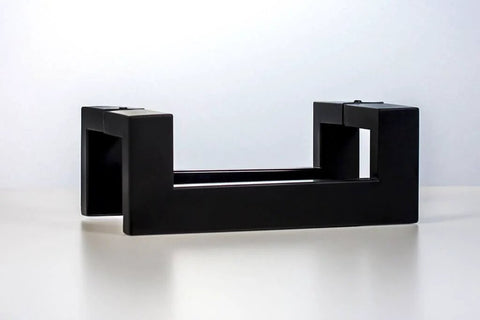 Side view of 12 Inch Stainless Steel Offset Matte Black Door Handles Modern Pulls for exterior and interior sliding doors.