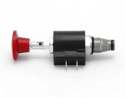 Kickass Genuine OEM Manual Lowering Valve For Genie Lift Gr 08 Gr 12 Gr 15, black hydraulic valve with red button.