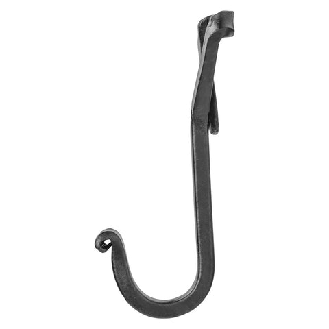 Heavy Duty Wrought Iron Coat Hook With A Distressed Bronze Look Hand Forged Wall Mount Rack Built Tough Rust Proof Construction side view of hook