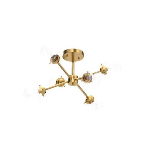 Lit Gold Semi Flush Mount Chandelier For Dining Room And Kitchen, Modern Gold Ceiling Light With Candle Style Orbs, Side View