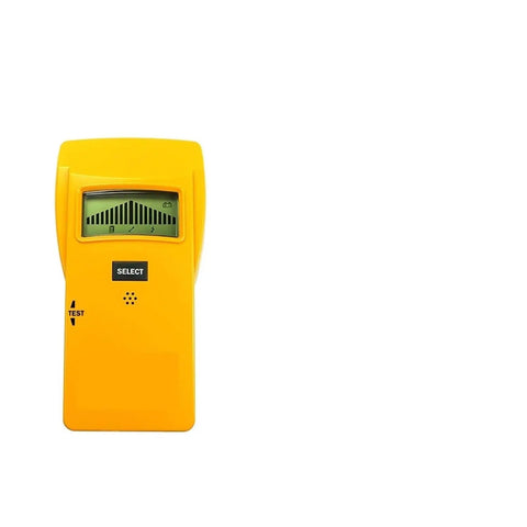 Heavy Duty Wall Scanner And Stud Finder Tool Providing Kickass Accuracy For Pinpointing Drywall Wood Iron Steel Copper Wire And Live Electrical Cables Behind Any Surface Without Creating Messy Holes in yellow color with display.