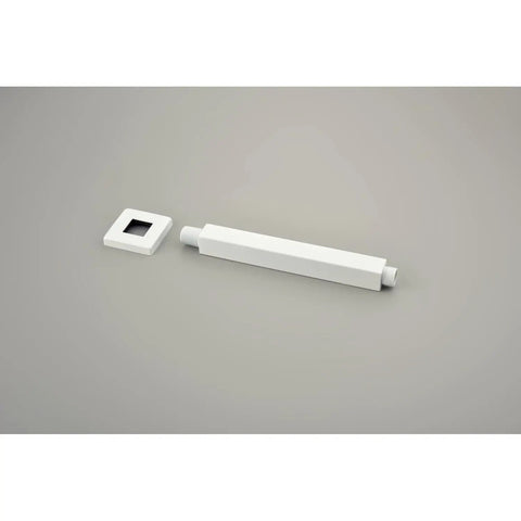 16" Rain Systems Wall Mounted Shower components, including a white ceiling connector and pipe for easy installation.