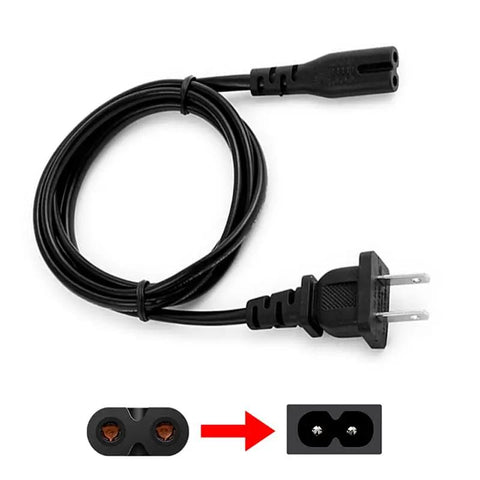 Dead Nuts Reliable Five Foot AC Two Prong Heavy Duty Replacement Power Cable That Just Works For PS5 Xbox Series X TV Monitors Speakers And Printers Black with molded design.