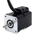 Front view of a NEMA 17 closed-loop stepper motor with silver faceplate, black housing, and attached cable.