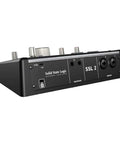 2x2 USB Audio Interface With Dual Mic Preamps, 32-Bit 192 kHz AD and DA, Legacy 4K Analog, rear view with outputs and inputs