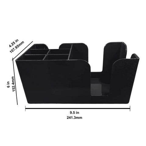 Top Tier Six Slot Bar Caddy Organizer Built From Heavy Duty Black Plastic, 9.5x6x4.25 inches, ideal for straws and napkins.