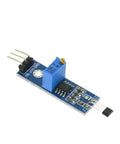 Straight Up Solid Hall Sensor Module For Speed Tracking And Revolution Counting With Magnetic Trigger Switch And Lm393 Comparator Board For Dc 5V Power And No Hassle Build Projects, compact size, blue PCB, adjustable sensitivity.