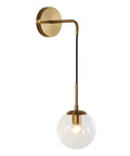 Mid Century Modern Globe Wall Sconce In Brushed Brass Gold With Clear Glass Bubble Ball Bathroom Vanity Bedside Light Fixture Vintage Style Wall Lighting For Living Room