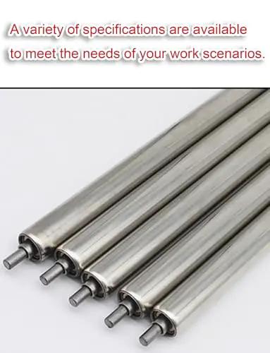 Badass Stainless Steel Conveyor Roller, Heavy Duty Non Powered Idler For Assembly Lines, showing 5 rollers with iron shafts.