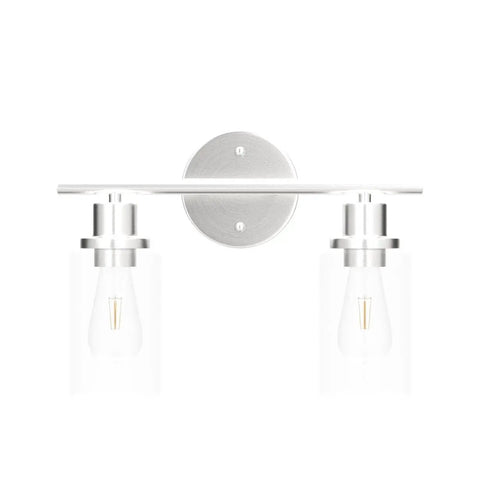 2 Light Wall Sconce Vanity Light In Brushed Nickel With Clear Glass Shades, Modern Bath Vanity Fixture For Bathroom Mirror